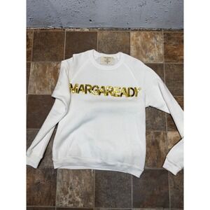 Bow & Drape Margaready Gold Sequin White Raglan Sweatshirt Womens Medium